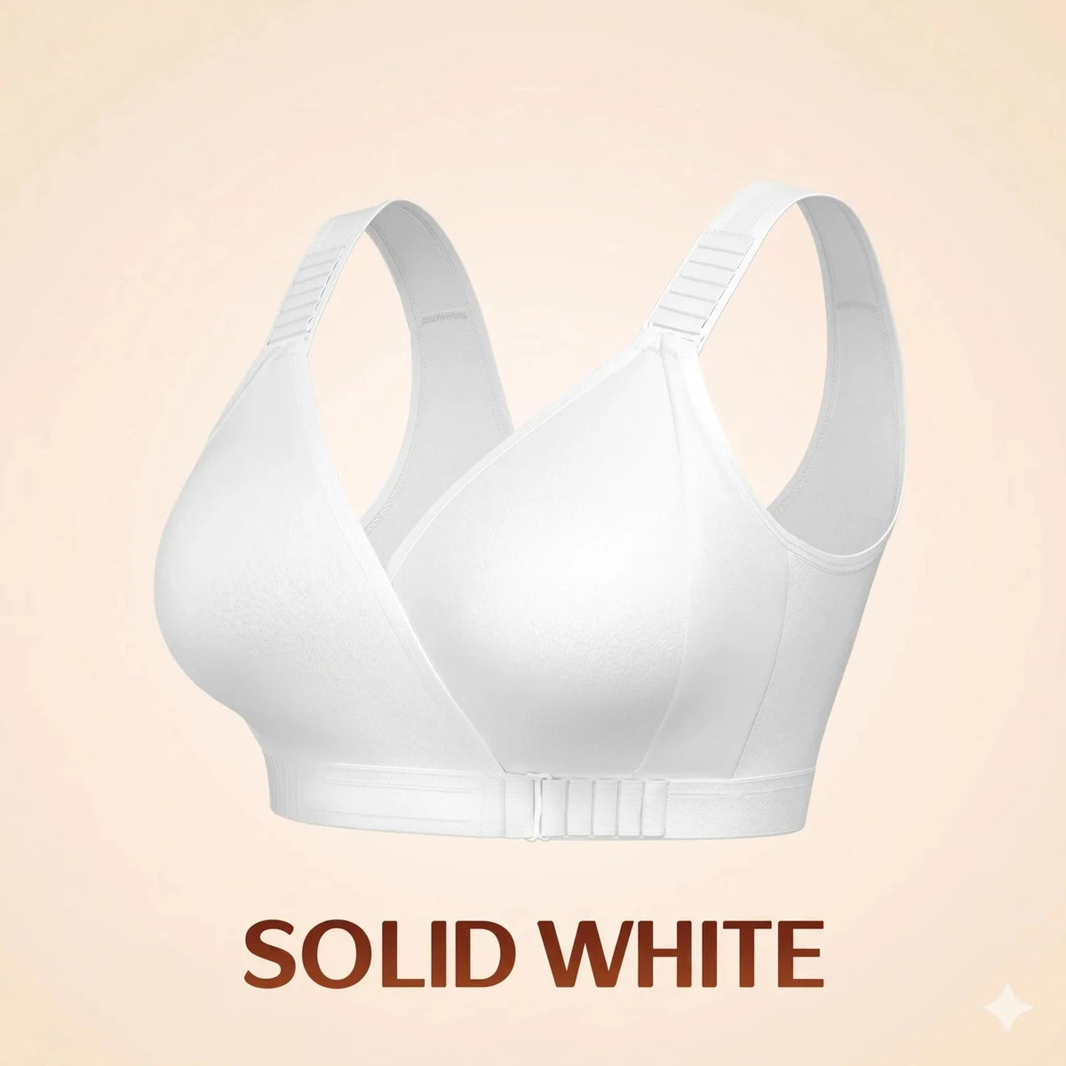 White solid-style front-wrap bra