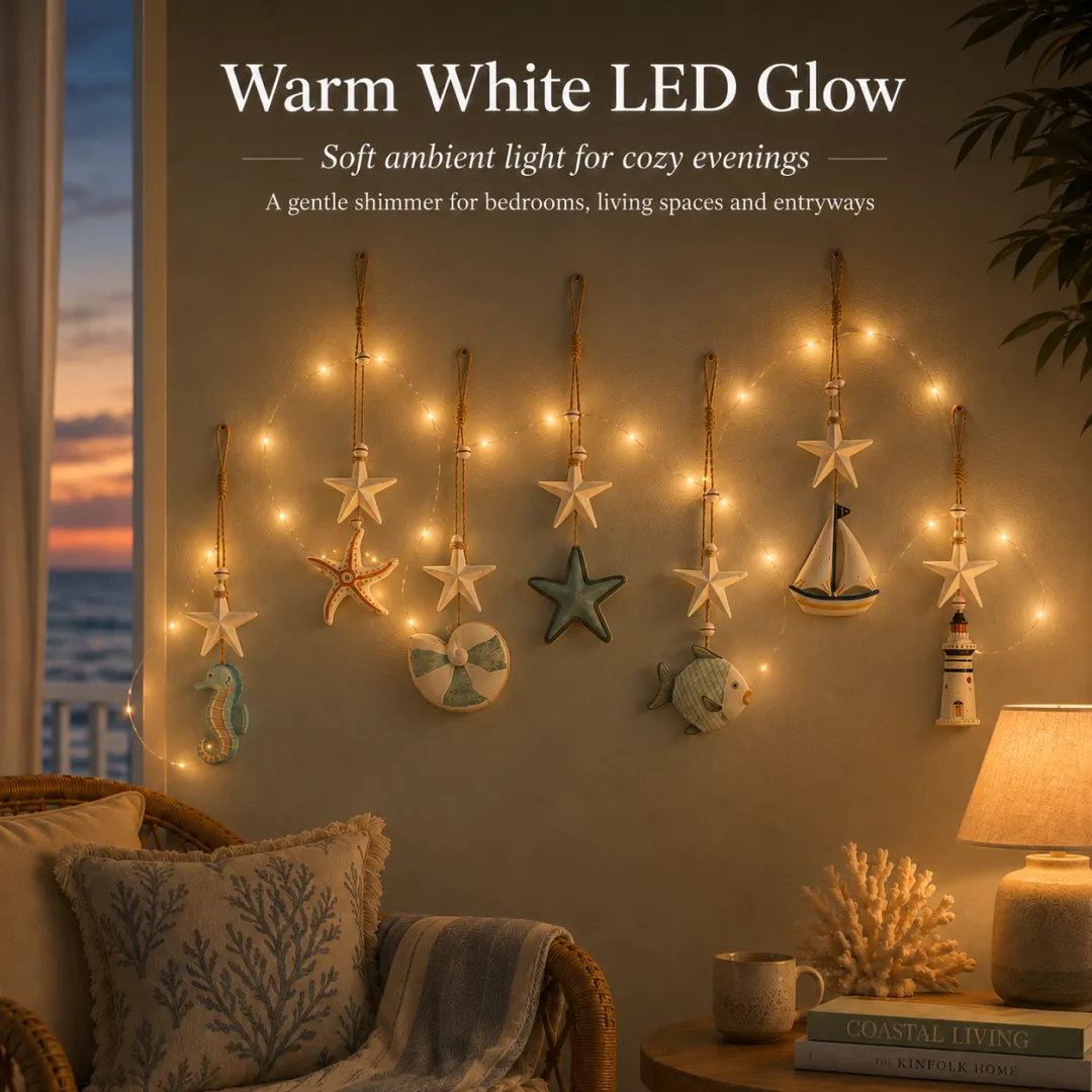 Warm white glowing coastal wall hangings