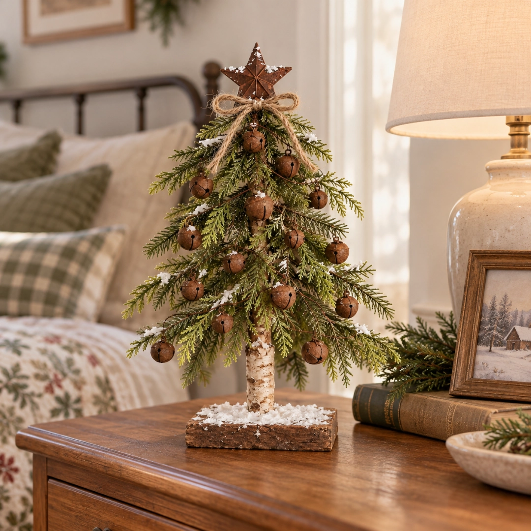 🎄✨ Snow-Kissed Bell & Star Christmas Tree – Charming Holiday Décor
