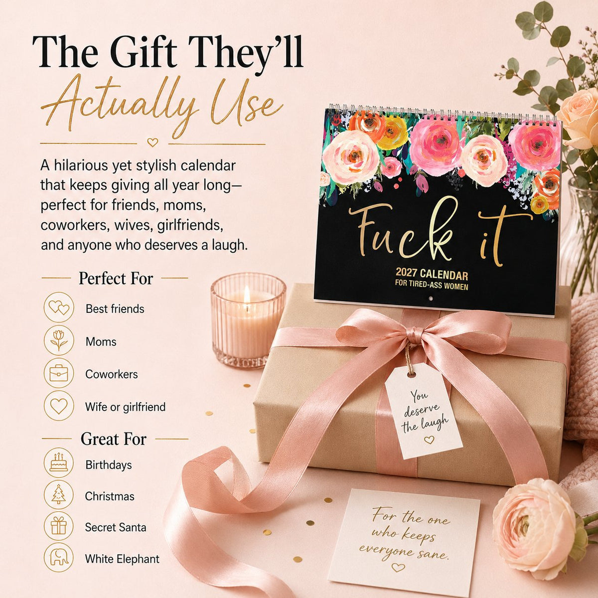 🌸🗓️ 2027 Funny Swear Word Wall Calendar – 'F*ck It' Floral Calendar for Tired-Ass Women 😂✨