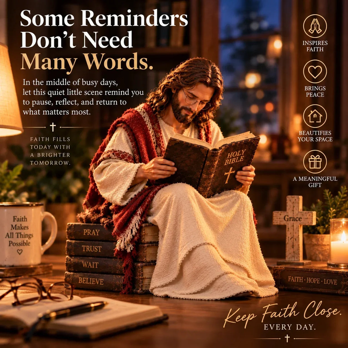 Keep Faith Close – Jesus Reading the Bible Figurine