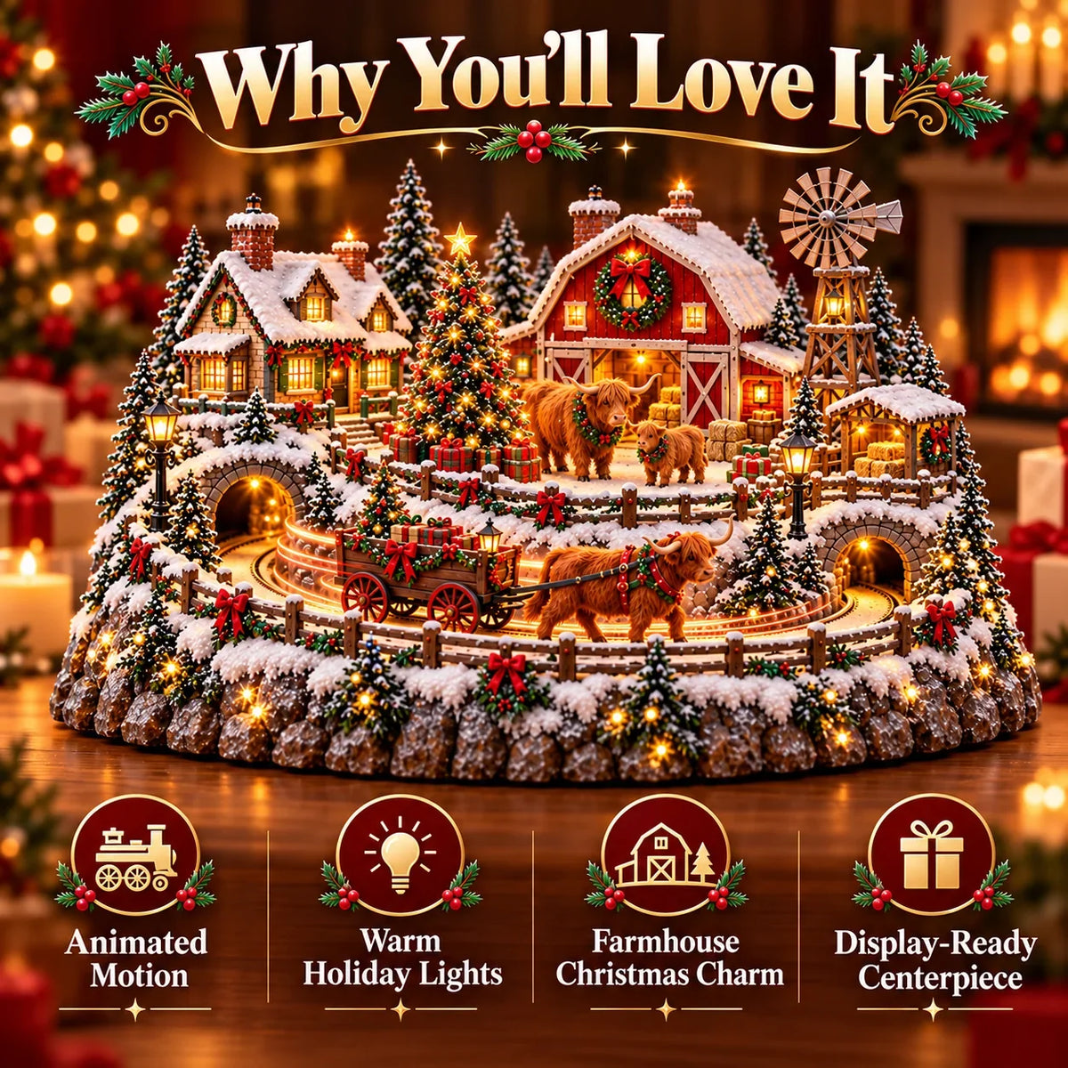 ๐ฎ Highland Cow Christmas Farm Village โ Animated Holiday Scene