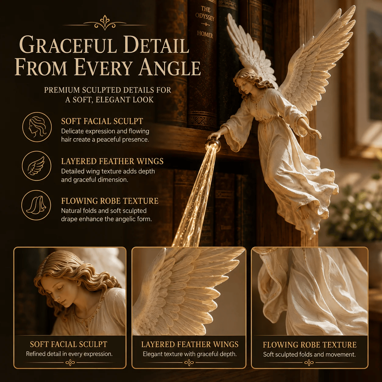 👼🎁 Celestial Guardian – Angel Light Beam Bookshelf Decor