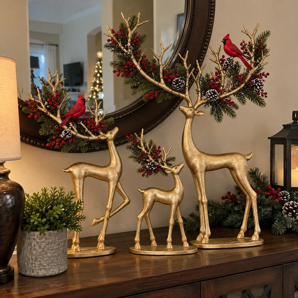 Cardinal Woodland Reindeer – Lighted Golden Deer Decorations – product view 13