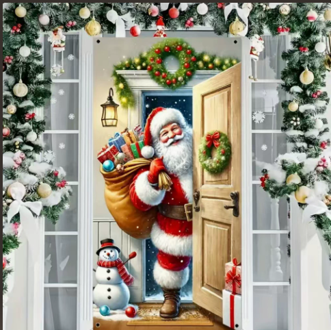 Christmas Door Covers,Decorative Bow Bell Wreath Christmas Door Wraps