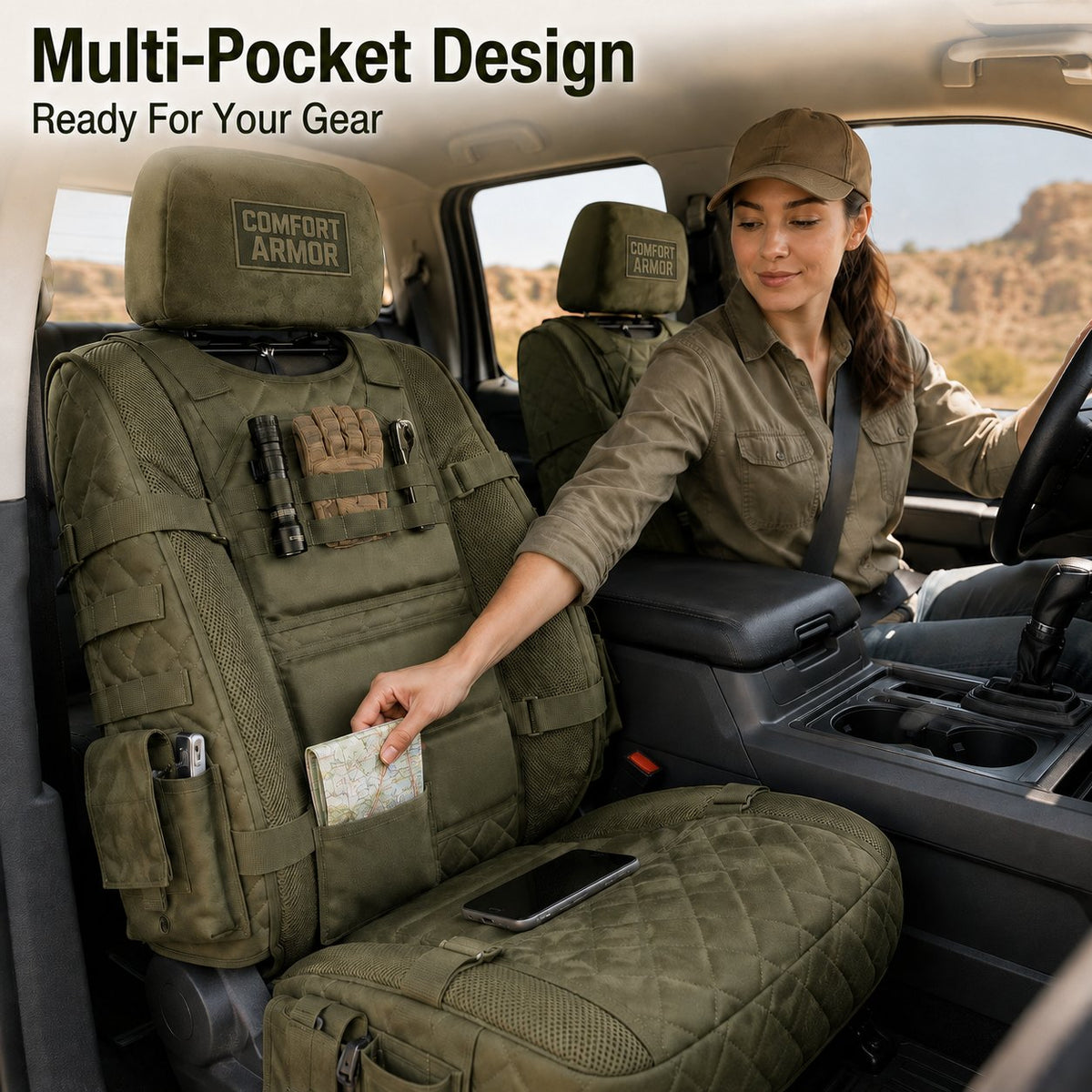 🎖️ Military‐Style Auto Seat Protectors|Universal Fit Heavy‐Duty Cushion For Long‐Drive Vehicle Owners
