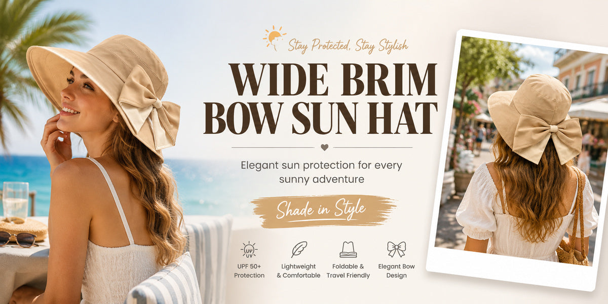 Wide brim bow sun hat lifestyle