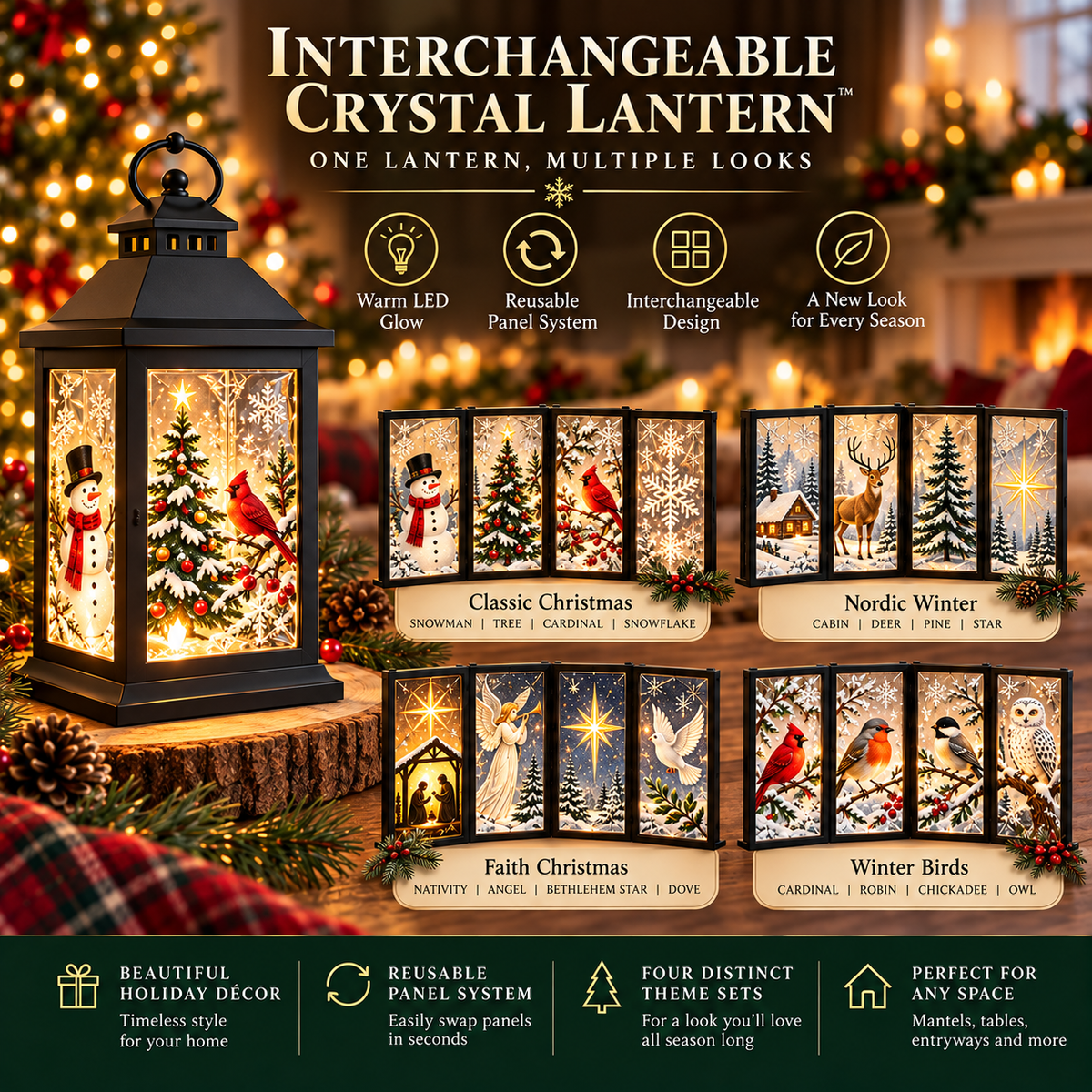 Interchangeable Crystal Lantern – Light-Up Holiday Decor