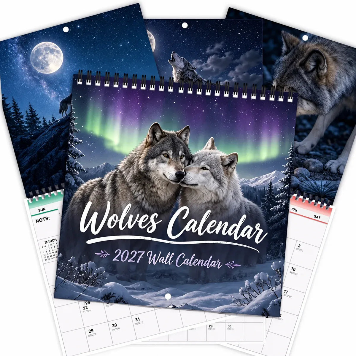 Wolves Calendar 2027 – Northern Lights Wall Calendar