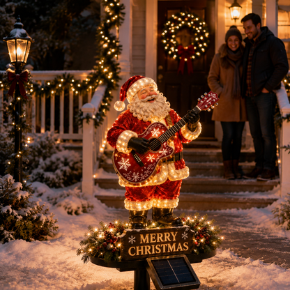 🔥50% Off Last Day✨🎅 Light-Up Guitar Santa Christmas Yard Decoration🎸 – Festive Outdoor Holiday Display 🎄✨