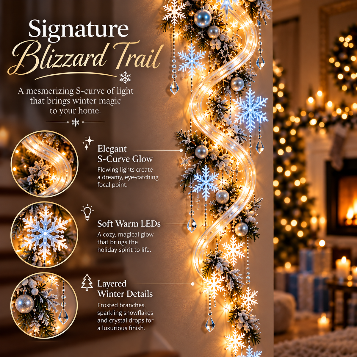 ❄️Giant Snowflake Blizzard Trail- Let the Snowstorm Glow Indoors