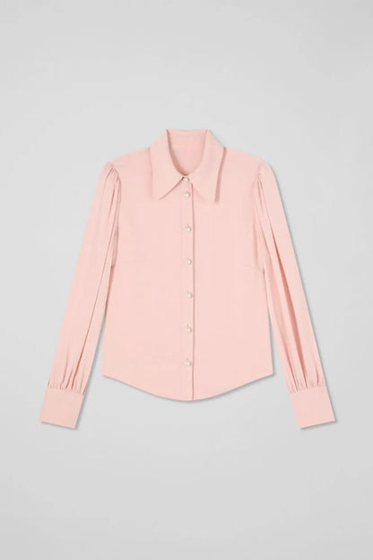 Light Pink Long Sleeve Button Down Silk Blouse