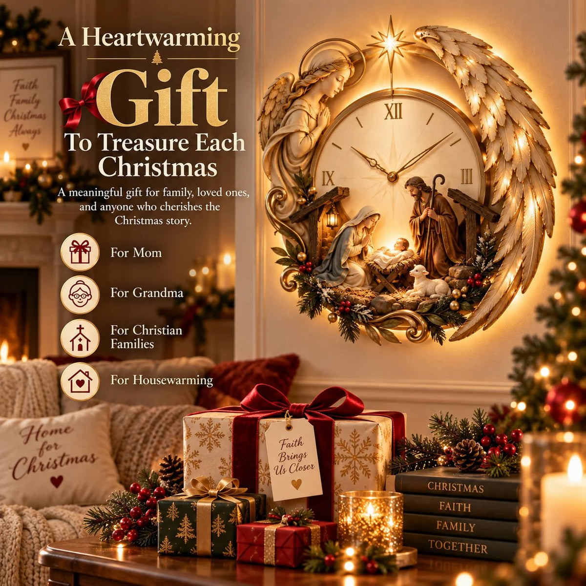 🎄⏰ LAST DAY 49% OFF ✨ Bethlehem Angel Nativity Lighted Clock