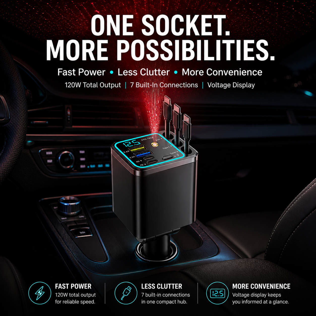 ⚡ The Car Charger That Charges 7 Devices & Lights Up Your Ride — Starry Ambient Light + 120W Fast Charging