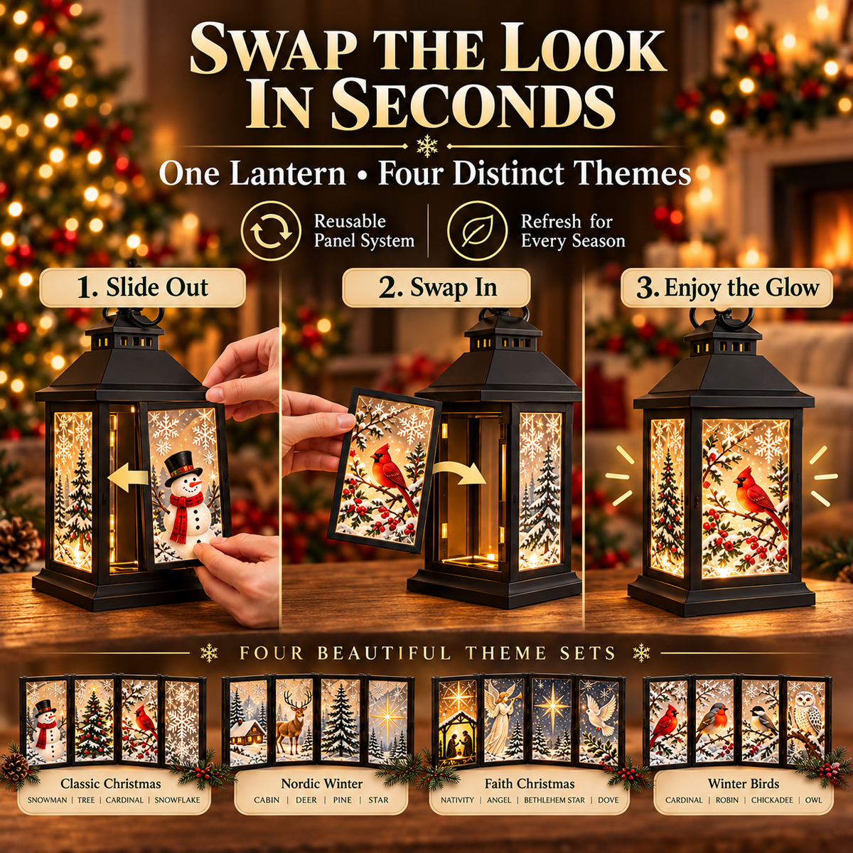 Interchangeable Crystal Lantern – Light-Up Holiday Decor