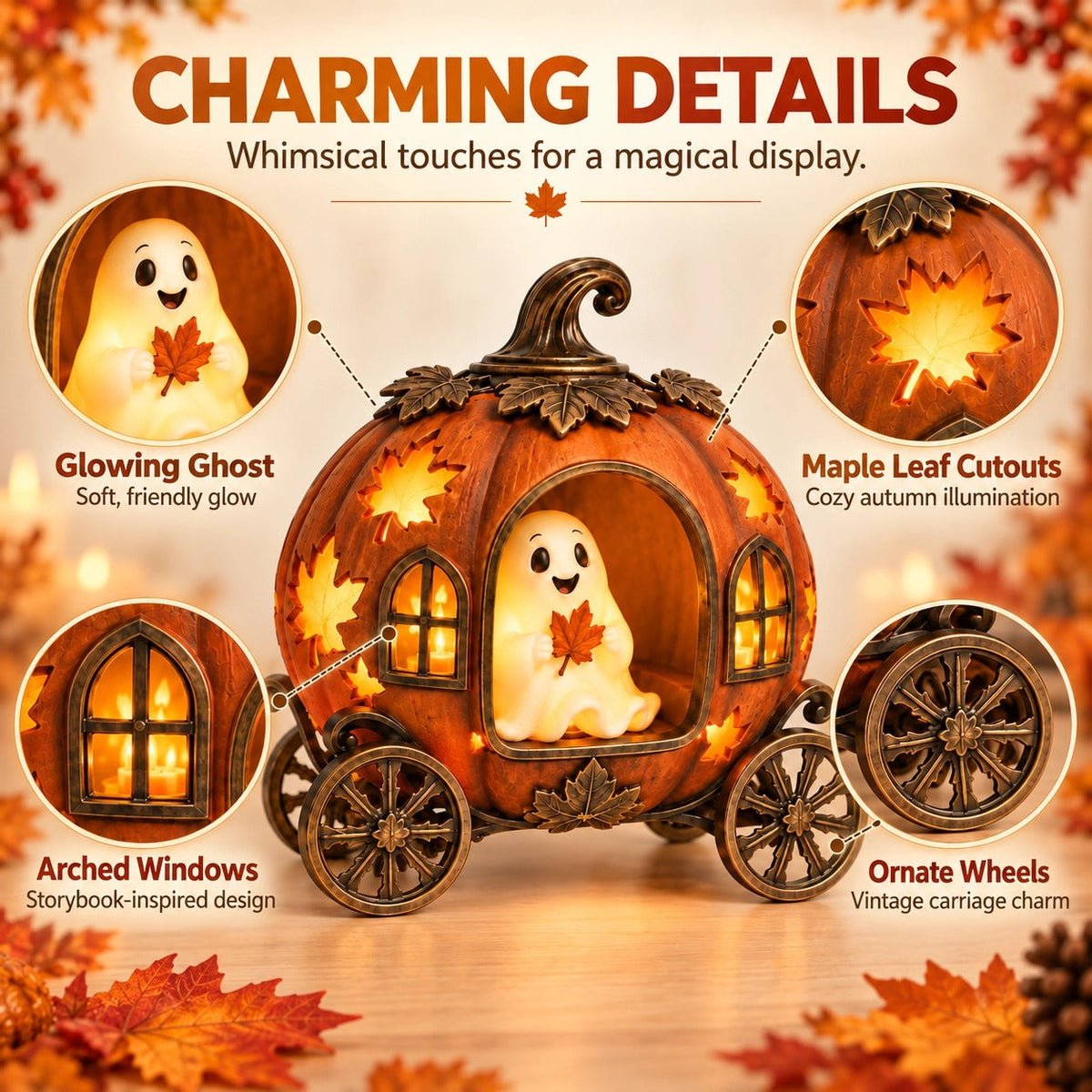 Lighted Ghost Pumpkin Carriage Figurine🎃
