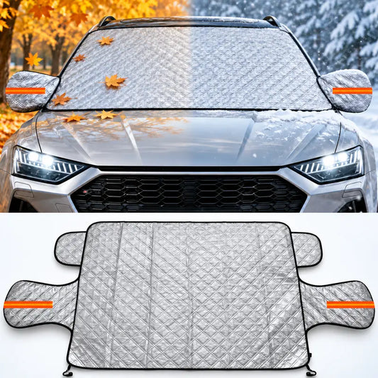Magnetic Car Windshield Snow Cover – 3-Layer Frost & Snow Protector with Side Mirror Covers