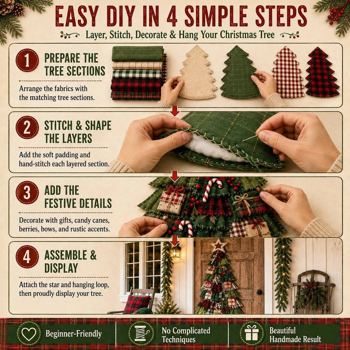 🔥 SPECIAL OFFER |🎄Beginner-Friendly DIY Oversized Patchwork Christmas Tree Door Hanging Kit💕