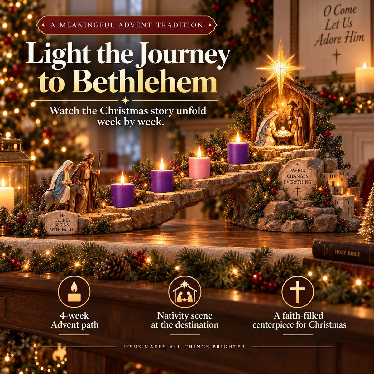 ✝️ Reise nach Bethlehem – 4-wöchiger, beleuchteter Advents-Krippenweg