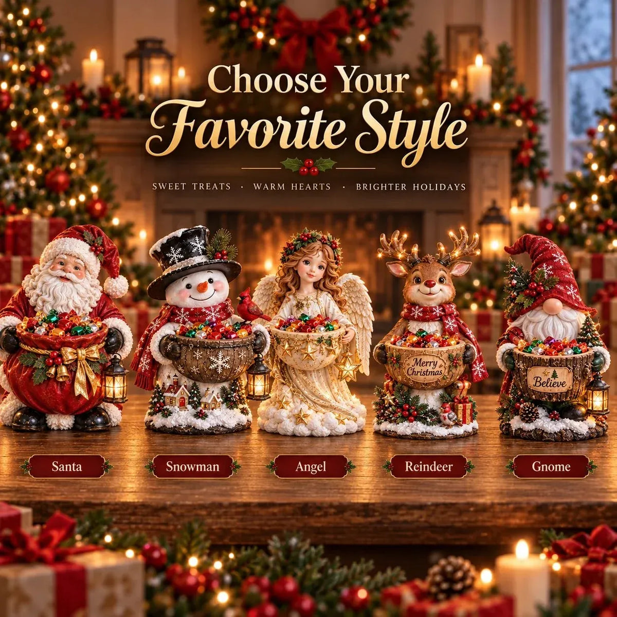 🎄 ✨ Lighted Christmas Candy Bowl Collection – 5 Festive Holiday Designs