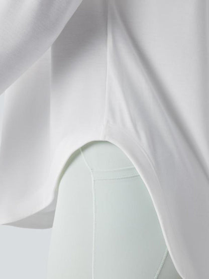 One Shoulder Long Sleeve Thumb Hole Curved Hem Top-Built-in Bra