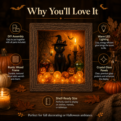 🎃DIY Lighted Halloween Shadow Box Kit – Warm LED Fall Decor & Easy Seasonal Craft