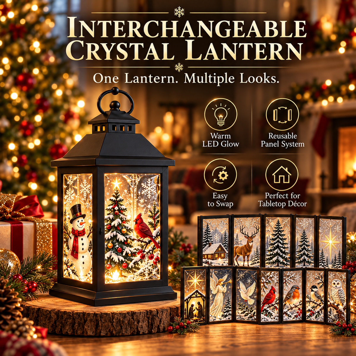Interchangeable Crystal Lantern – Light-Up Holiday Decor