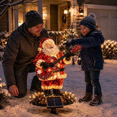 🔥50% Off Last Day✨🎅 Light-Up Guitar Santa Christmas Yard Decoration🎸 – Festive Outdoor Holiday Display 🎄✨