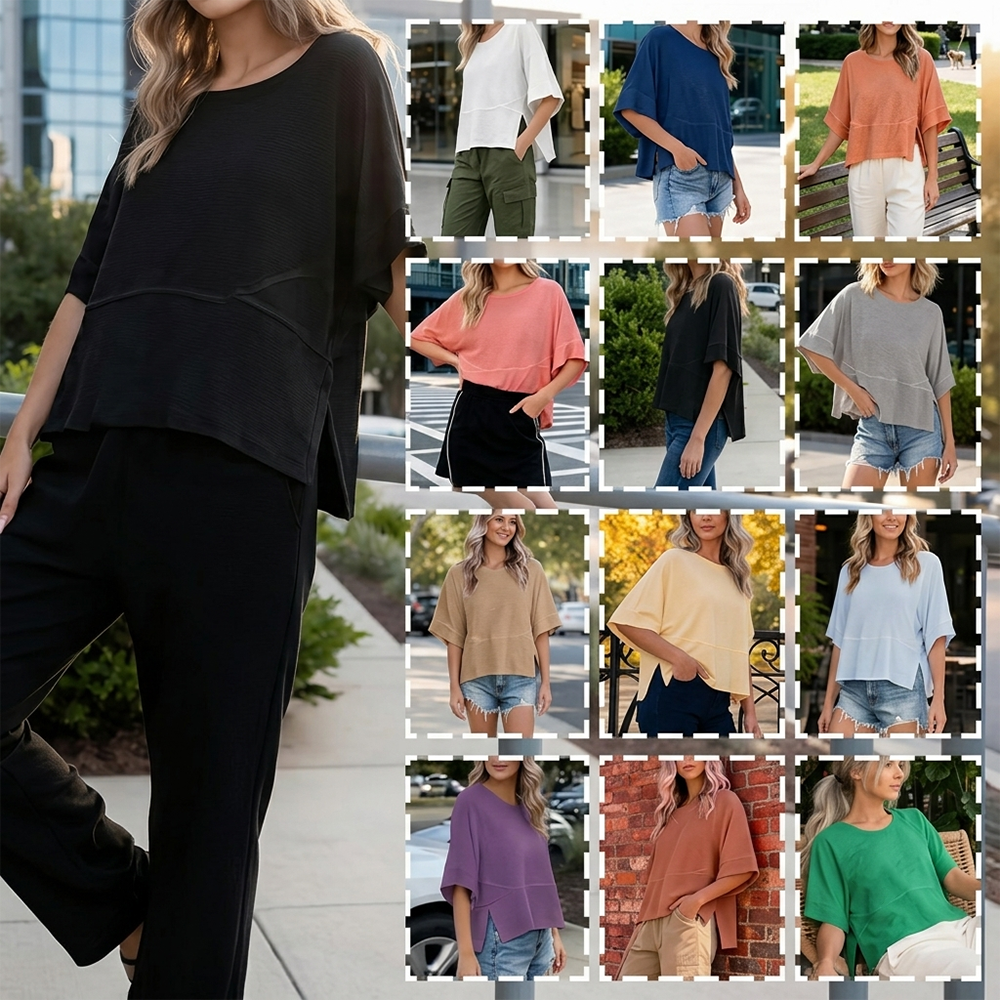 Flared sleeve T-shirt available in multiple solid colors