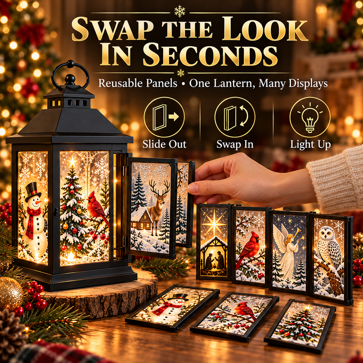 Interchangeable Crystal Lantern – Light-Up Holiday Decor