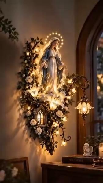 Illuminated Virgin Mary Floral Wall Decor