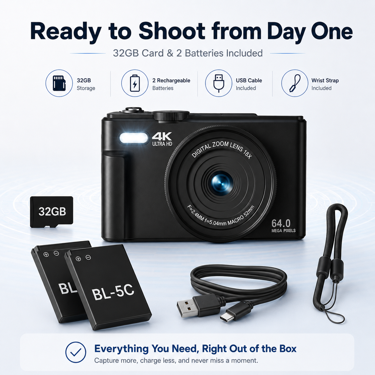 📸 4K 64MP Vlogging Camera with 180° Flip Screen & WiFi