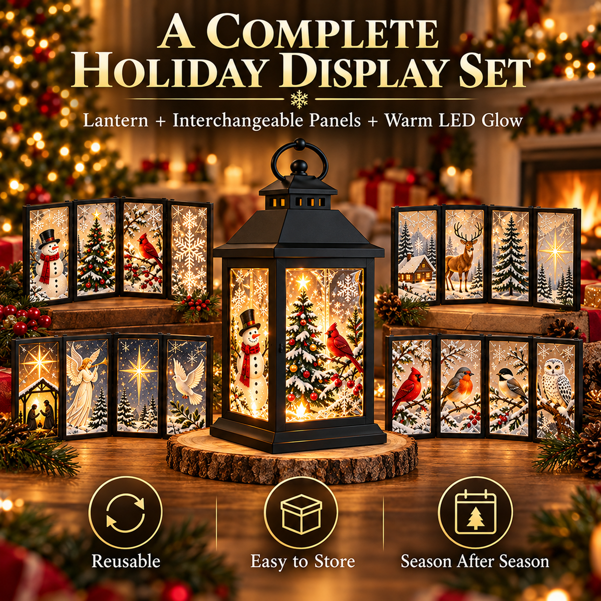 Interchangeable Crystal Lantern – Light-Up Holiday Decor