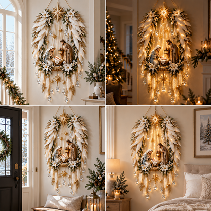 👼 Angel Wings Nativity Lighted Wall Hanging | Meaningful Christmas Decor