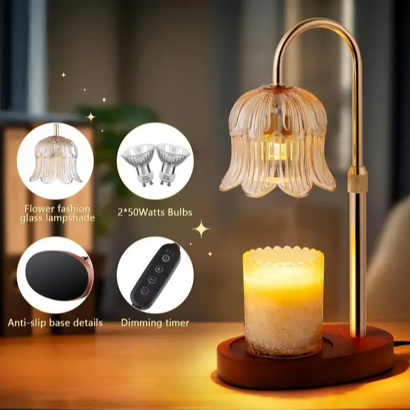 Vintage Flower Candle Warmer Lamp — Timer & Brightness Control