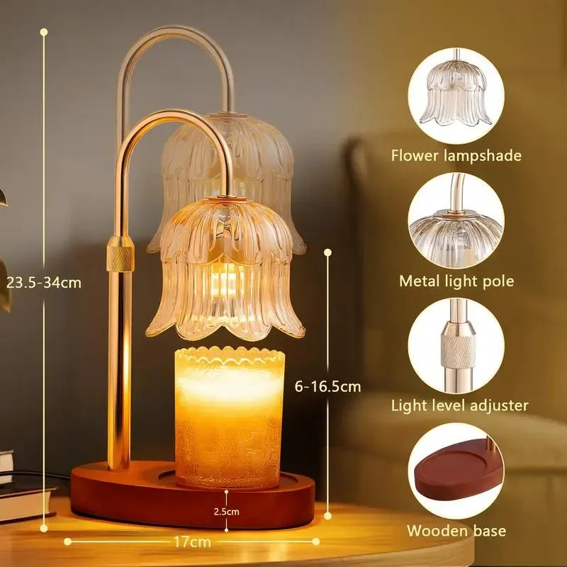 Vintage Flower Candle Warmer Lamp — Timer & Brightness Control