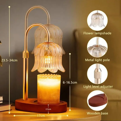 Vintage Flower Candle Warmer Lamp — Timer & Brightness Control