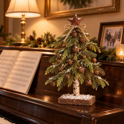 🎄✨ Snow-Kissed Bell & Star Christmas Tree – Charming Holiday Décor