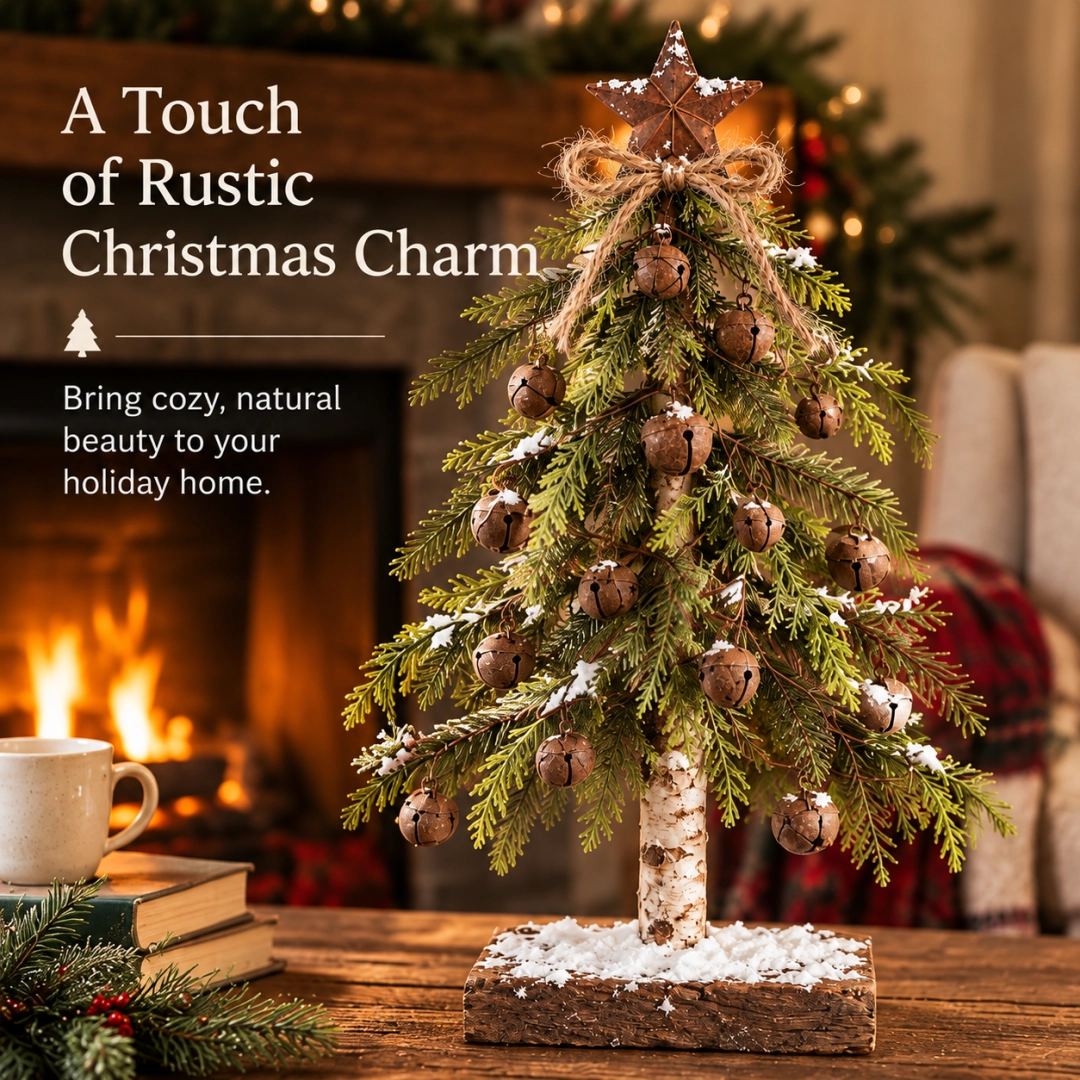 🎄✨ Snow-Kissed Bell & Star Christmas Tree – Charming Holiday Décor