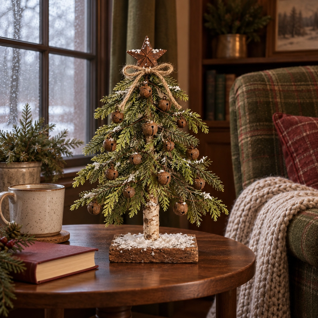 🎄✨ Snow-Kissed Bell & Star Christmas Tree – Charming Holiday Décor