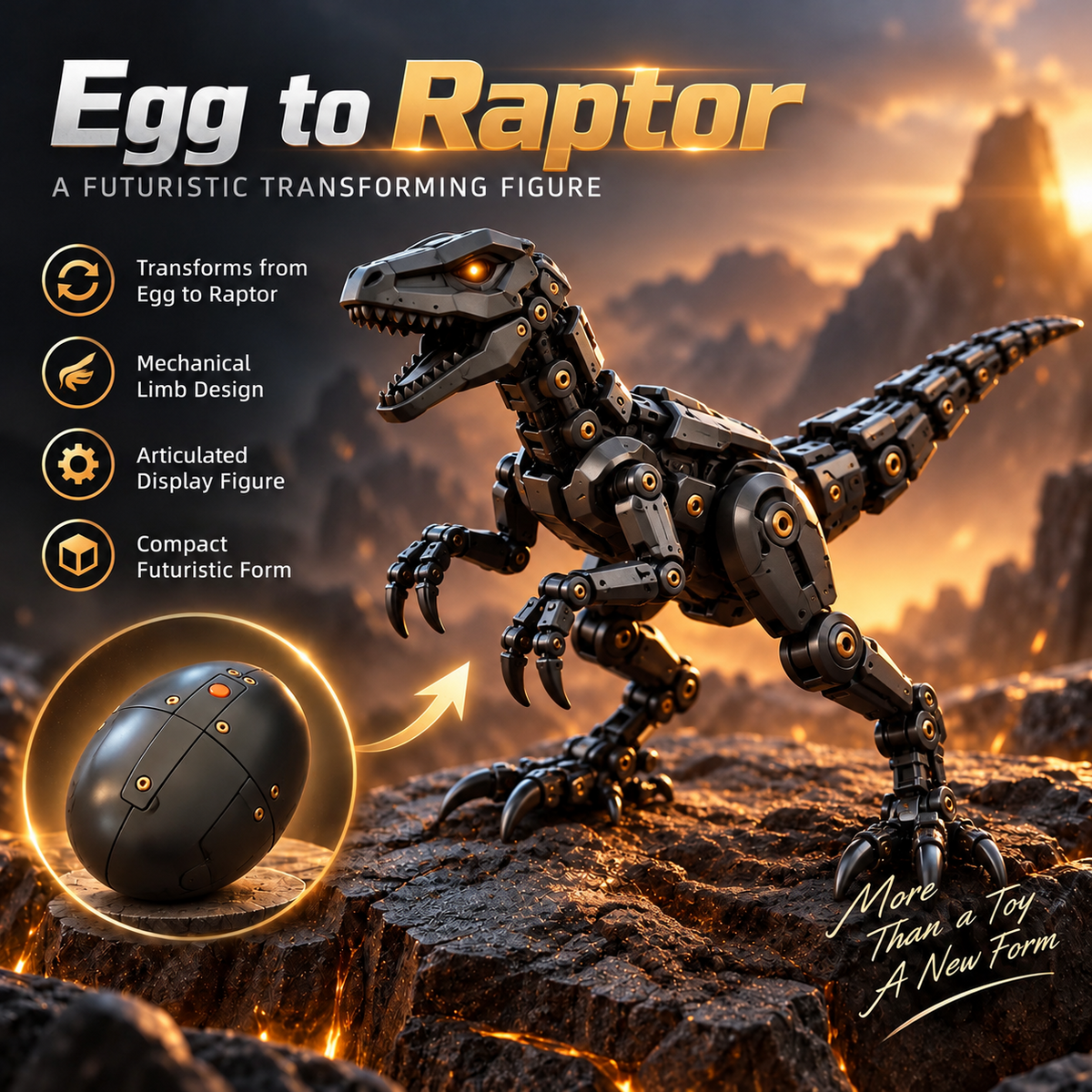 Mechanical Raptor Transforming Egg – Dinosaur Figure – view 1