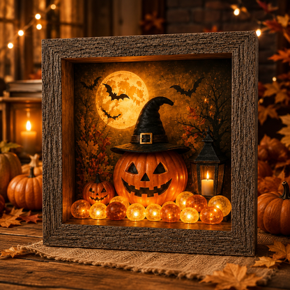 🎃DIY Lighted Halloween Shadow Box Kit – Warm LED Fall Decor & Easy Seasonal Craft