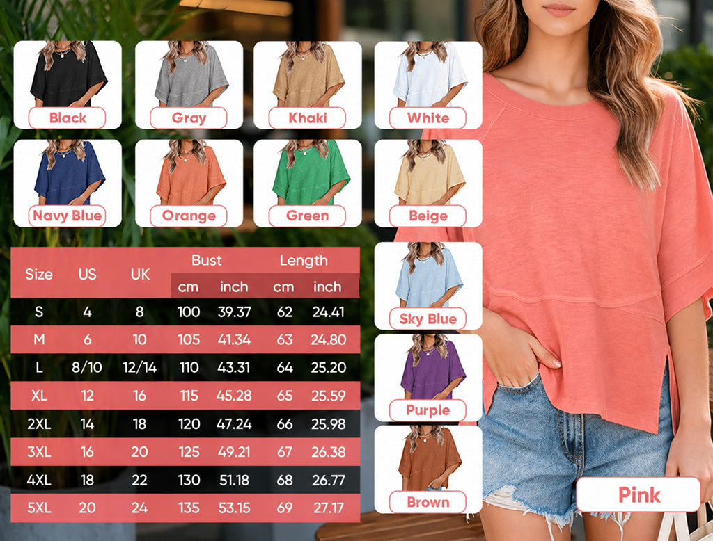 Flared sleeve T-shirt color and size chart