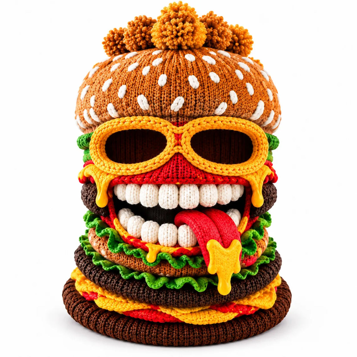 🍔🏂 3D Burger Monster Knit Ski Mask❄️
