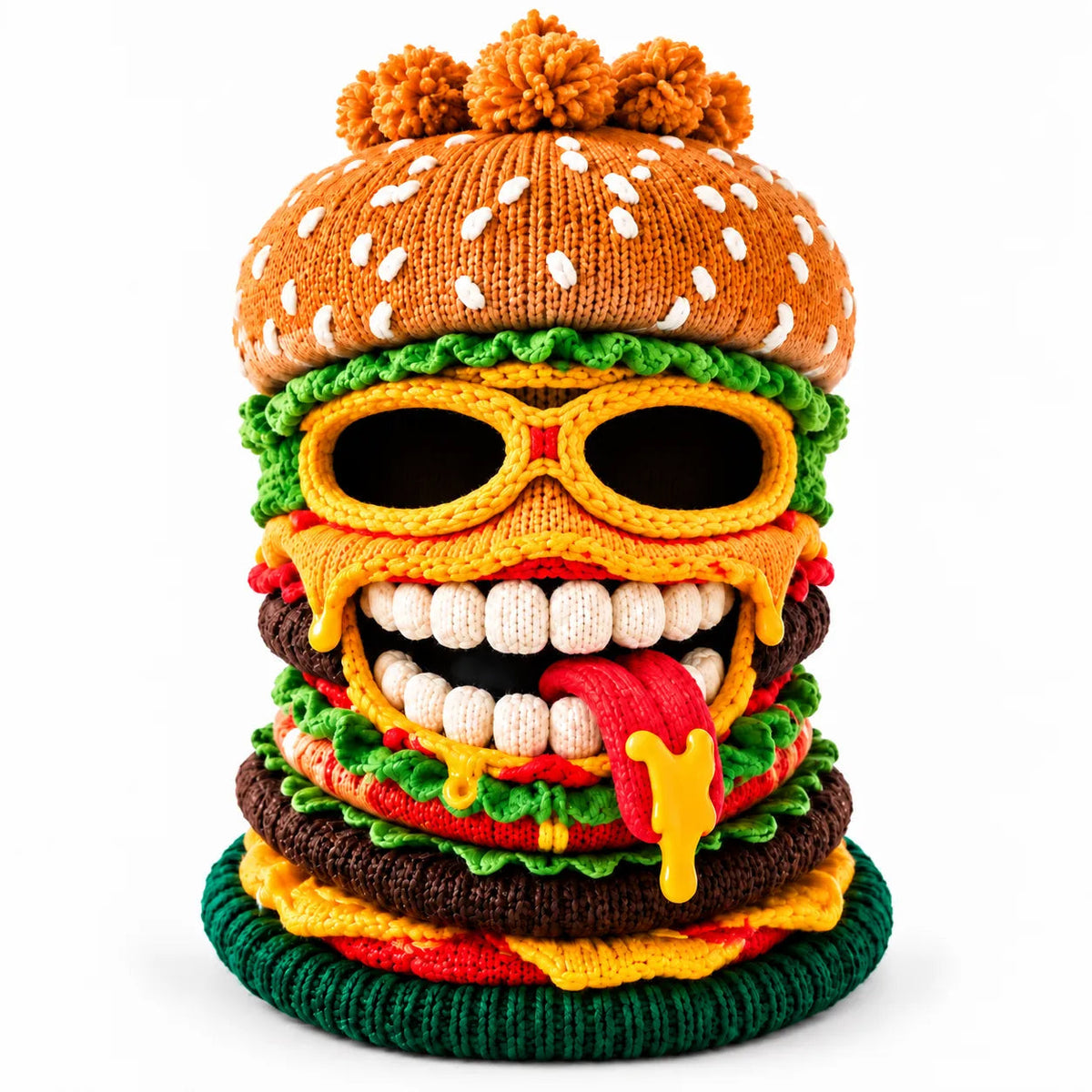 🍔🏂 3D Burger Monster Knit Ski Mask❄️