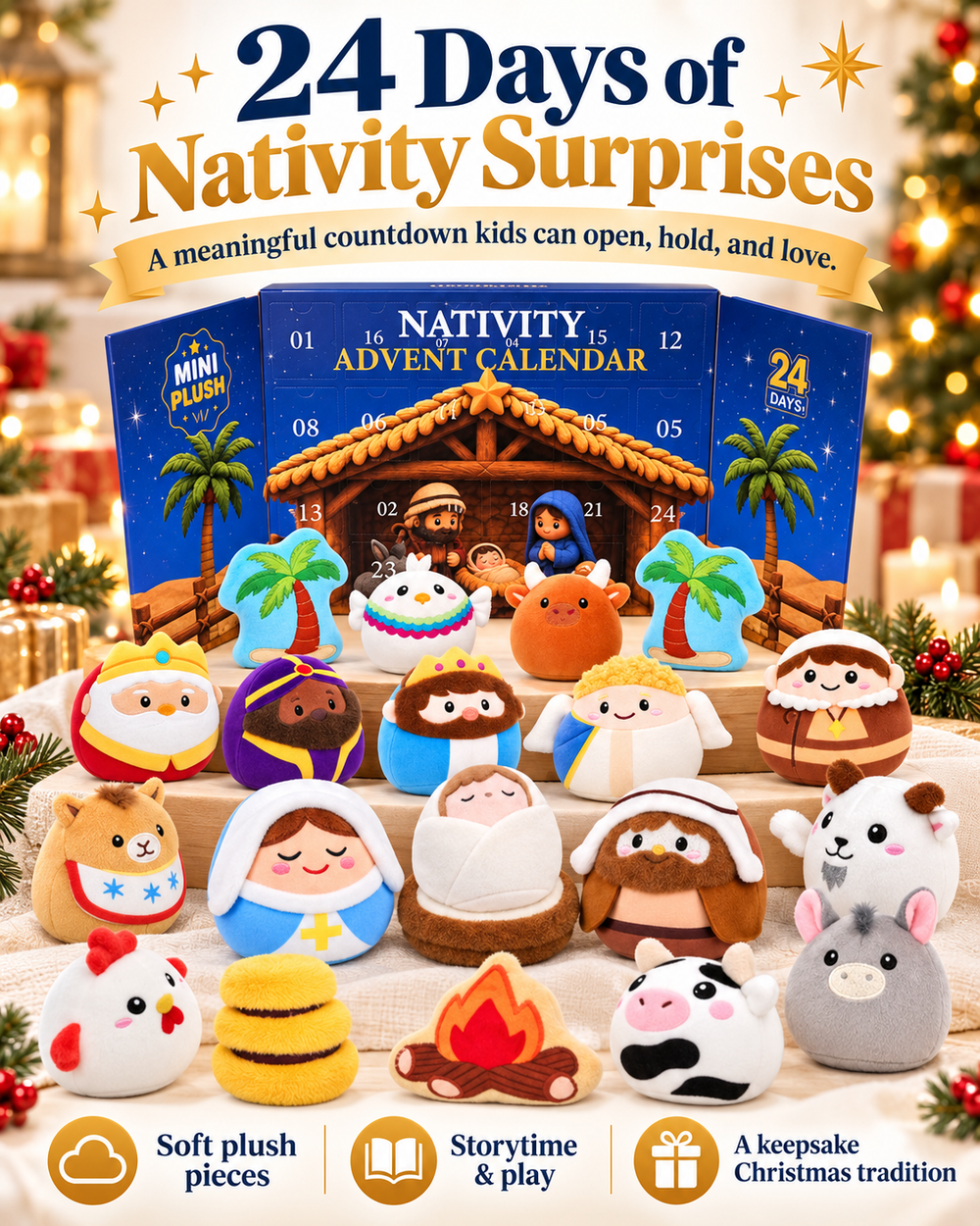 ✨24 Days of Nativity Surprises – Plush Christmas Advent Calendar for Kids