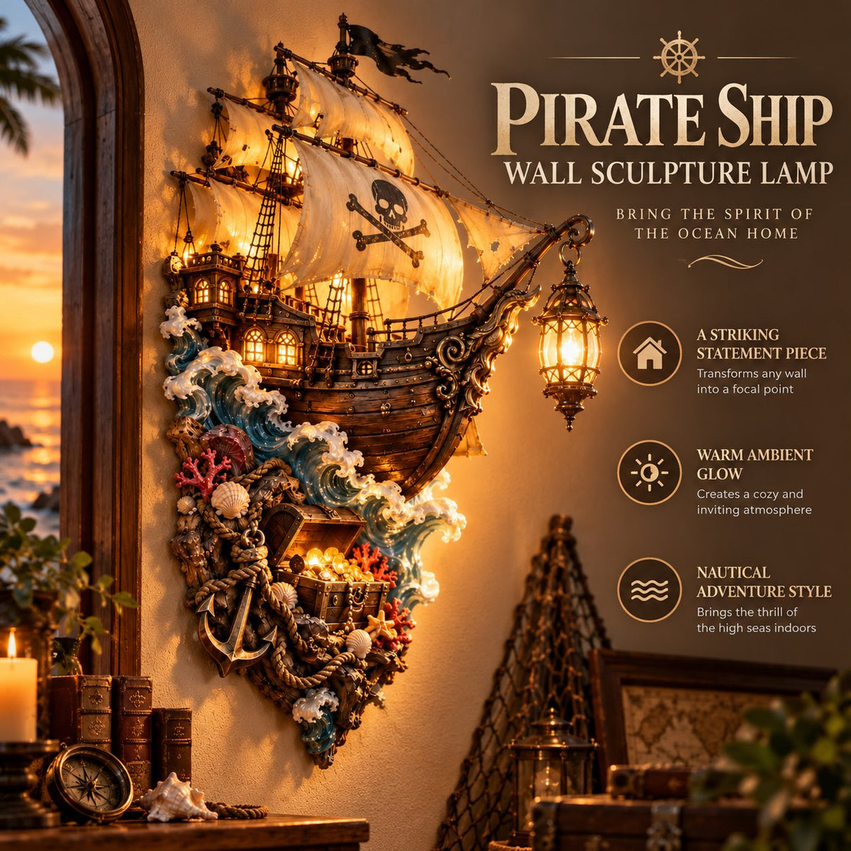 ⛵Ghost Ship Lantern – Light-Up Nautical Wall Decor