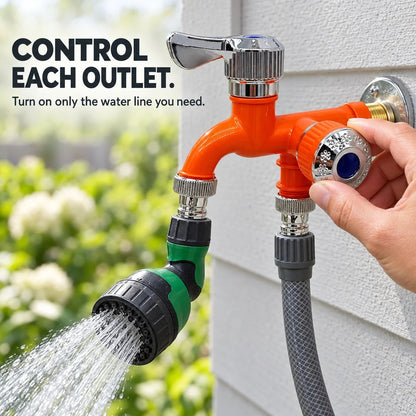 💧 Dual-Outlet Faucet – Two Independent Water Connections for Laundry, Garden & Everyday Cleaning