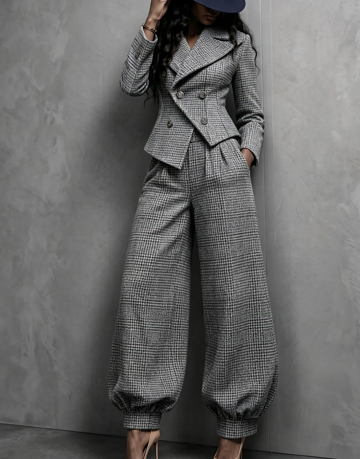 Plaid Blazer & Balloon Pants Matching Set