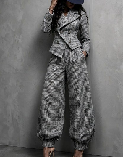 Plaid Blazer & Balloon Pants Matching Set